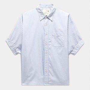 R13 Stripe Oversize Boxy Button-Up Shirt Blue White XS